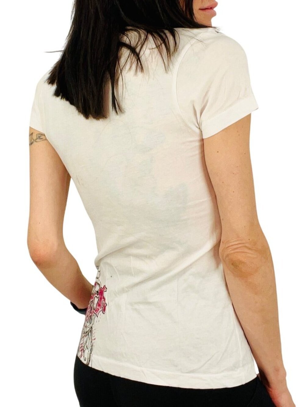 RARE Vintage 90s SKIN Fitted Metallic Tattoo Graphic Logo Tee | Y2K - Picture 15 of 16